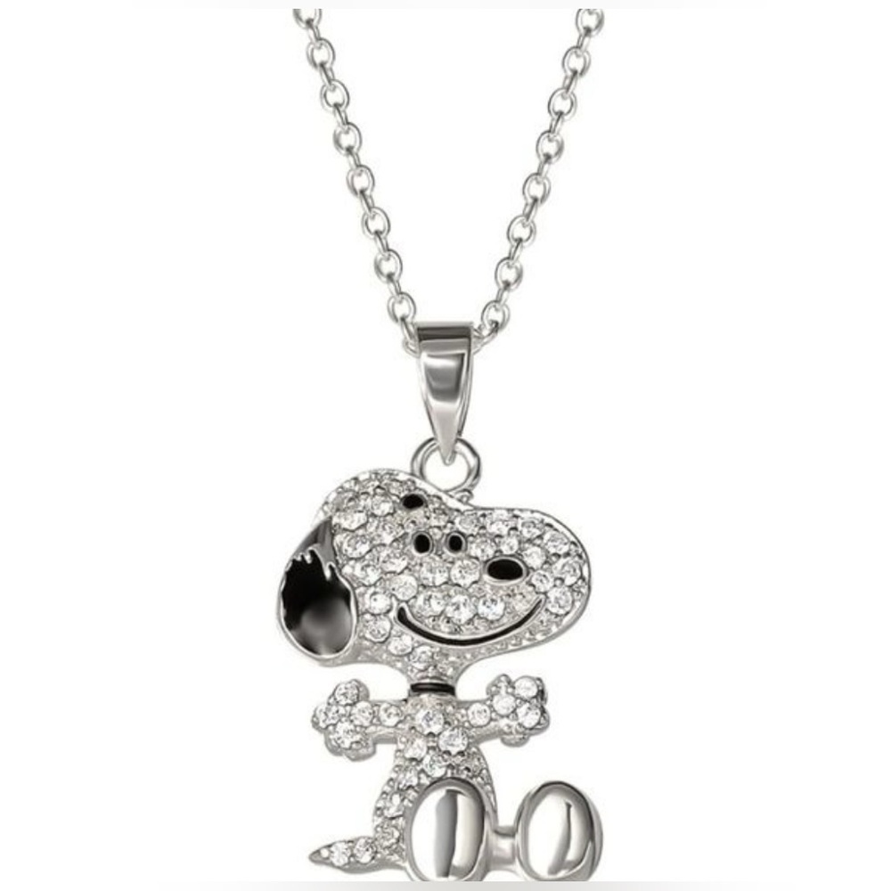 Peanuts Snoopy Sterling Silver & Cubic Zirconia Pendant Necklace Collectible